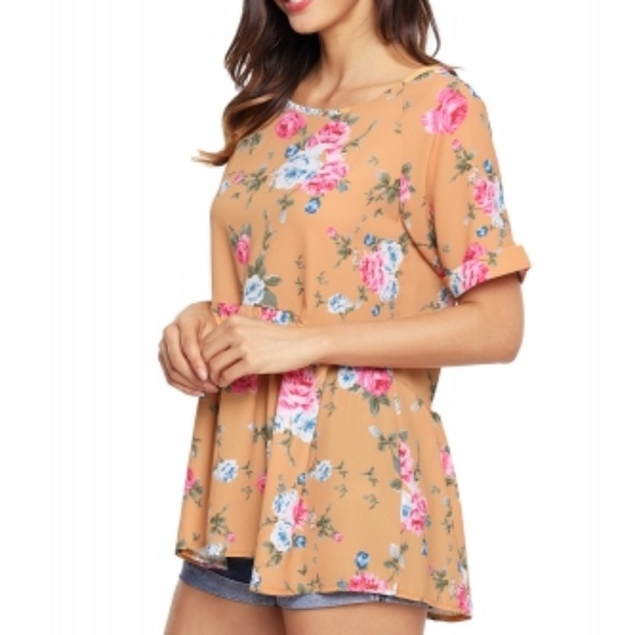 Yellow Lace-up Back Floral Ruffle Top - Picture 2 of 5